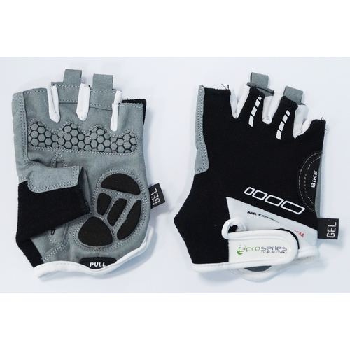 BLACK with WHITE FADE GLOVES  -  PRO SERIES, Amara Palm, Lycra Towel GEL Padding MEDIUM