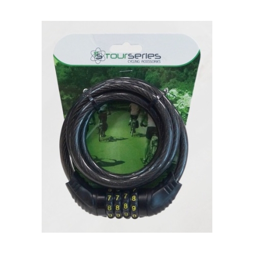 Cable lock, black, 4 digit, resettable combination, 10mm x 1500mm