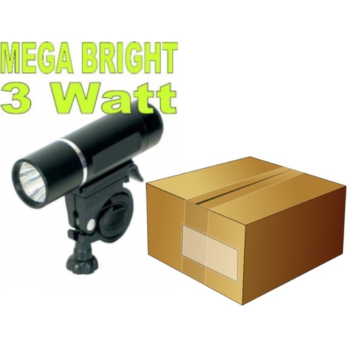LIGHT  Front - 3Watt - 2-Functions. ALLOY Housing, (incls 4 x AAA batteries) (fits 25.4/31.8 H-bar), BOX qty 25