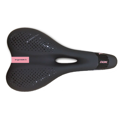 Saddle,  vinyl top, black pc  w/memory foam, w/DDK logo,  black rails, L:269 W:156mm,  Quality DDK product made in Taiwan