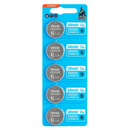 BATTERY - 3V Button Cell, Lithium, CR2025, Australian Standards Approved Packaging - 5 Pieces Per Card