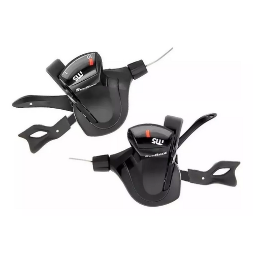 SHIFTER SET - Right Hand 10 Speed, Left Hand 2 Speed, Thumb Tap Dual Trigger, Alloy large lever with gear display and stainless steel cable, Sunrace, 