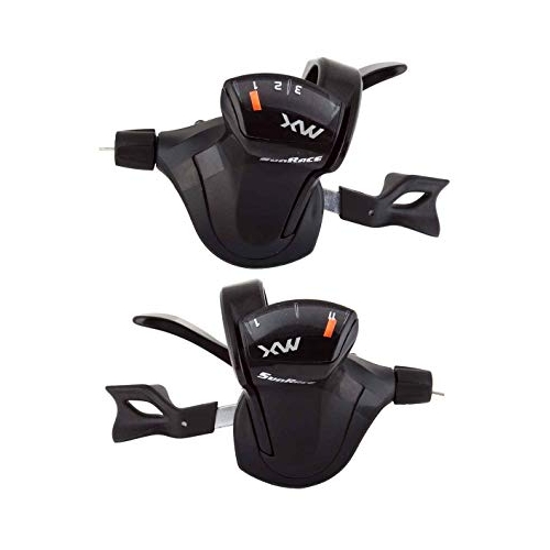 SHIFTER SET - Right Hand 11 Speed, Left Hand 3 Speed, Thumb Tap Dual Trigger,  Sunrace, Black (NOT Shimano I-SPEC® II Compatible)