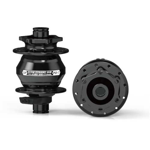 Available for Special Order via Email   -  DYNAMO HUB  Shutter Precision, Model PD-7, 12mm Thru Axle, 100mm OLD, 24H, 6 Bolt Disc, Black