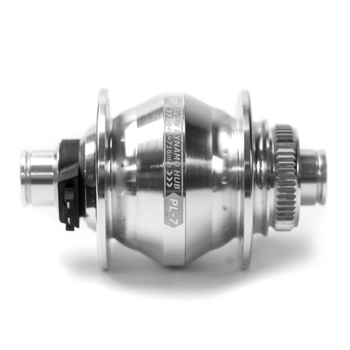 DYNAMO HUB  Shutter Precision, Model PL-7, 12mm Thru Axle, 100mm OLD, 32H, CENTERLOCK Disc, Silver