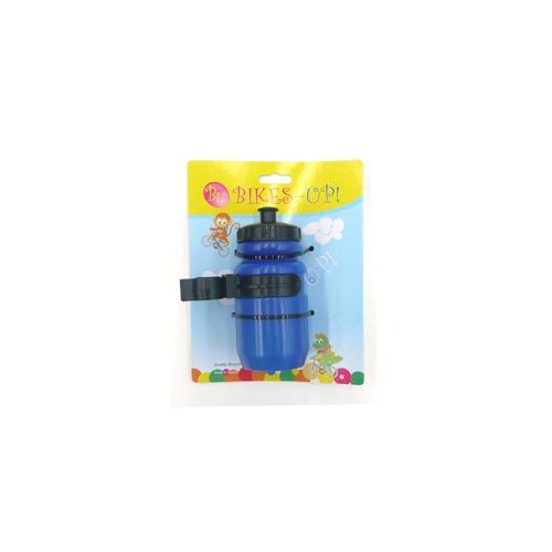 BOTTLE - Mini Water Bottle, 400cc, BIKES UP! Tie Card, With Black Adjustable Cage, BLUE