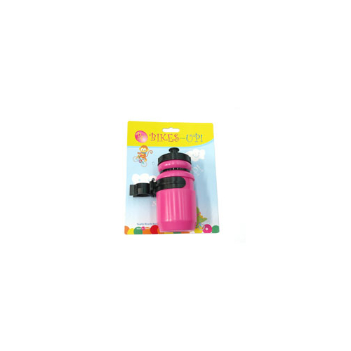 BOTTLE - Mini Water Bottle, 400cc, BIKES UP! Tie Card, With Black Adjustable Cage, PINK