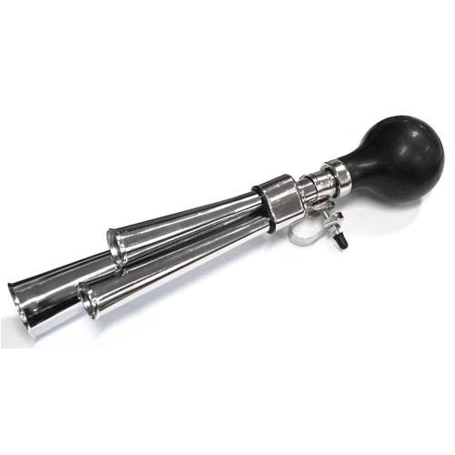 AIR HORN - Three pipes,   BIKES Up!, Silver With Black Rubber Bulb