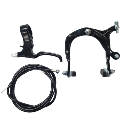 Brake Set,  Lefthand 2 finger brake lever Black, with rear BMX brake caliper Black and 2P brake cable