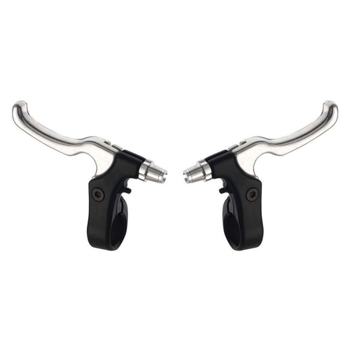 BRAKE LEVERS - Pair, For Caliper Brake, 2 Finger Type, Alloy, Black bracket and Silver lever. (Sold In Pairs)
