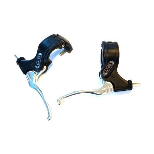 BRAKE LEVER - Dia-compe Tech 77 BMX Brake Lever Set, With Hinged Clamp, Alloy, 2 Finger Type, BLACK with SILVER (Sold In Pairs)