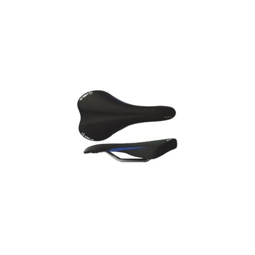 Saddle, SPORTS, Black, Vinyl top, with Blue lines on sides, Cr-mo rails, w/ clamp 276 x 145mm