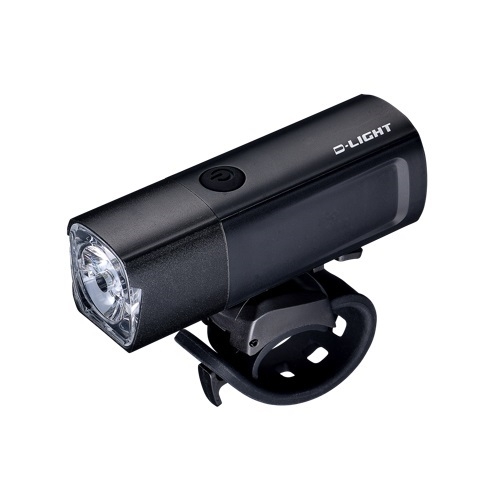 FRONT LIGHT - 5 Function, 800 Lumen, 1 White LED, black, w/bracket, USB cable rechargable, Li-battery included, w/D.Light logo