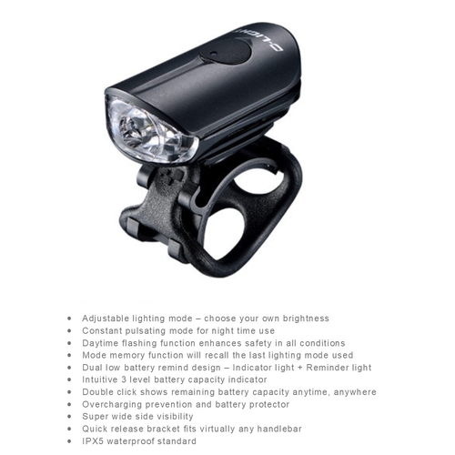 LIGHT  Front,  4 function, 100Lumen "Daytime Flash" w/USB cable, compact sizing, weighs only 19g, Batt remaining indicator light, add item 8383 for "g