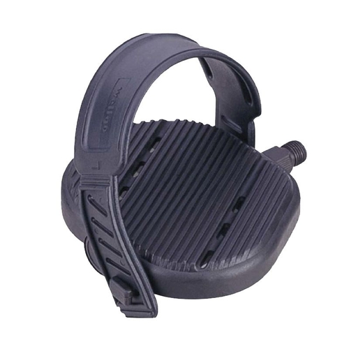 PEDALS  9/16" Exercise Bike, bottom weighted, 115.2 x 130.9 x 51 mm, Plastic platform, Steel axle, ball bearing, adjustable PU strap,  BLACK