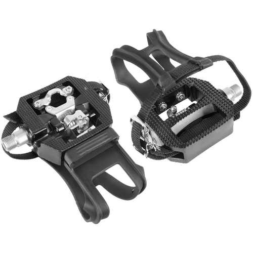 EXERCISE PEDALS  -  9/16" Cro-Mo Axle - SPD One Side, Toe Clip Opposite -  Cleats included.