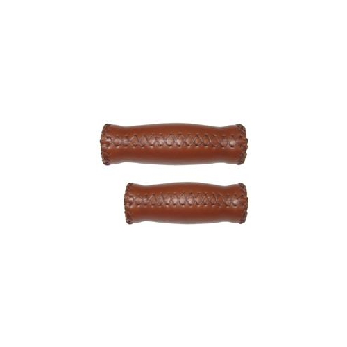 Handlebar Grips, Classic RETRO,  Hand stitched, Brown, w/plugs, (92mm + 127mm length)