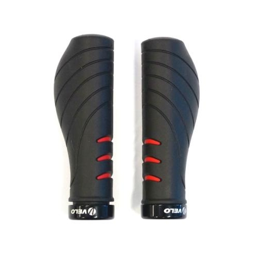 Handlebar Grips, "Lock-on Gel Ergo", Black with RED highlights, Kratton + Gel, Triple Density, one side lock ring