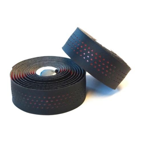 Handlebar Cushion Tape, Black Microfibre + RED Shockproof gel, w Plugs
