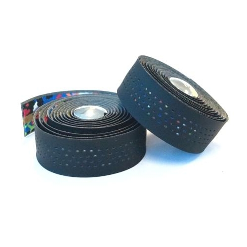 Handlebar Cushion Tape, Black Microfibre + MULTI-COLOUR Shockproof gel, w Plugs