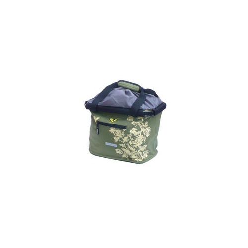 BASKET - Front, Fabric, Q/R fits 25.4 to 31.8mm BB, Water Resistant Top with Pull Strings, Green/Yellow