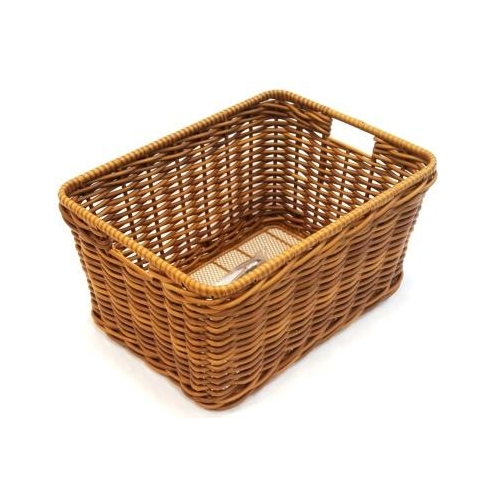 BASKET - Rear , Fixed, PE Rattan Wicker, With Fittings, Light Brown, 43cm x 33cm x 22cm