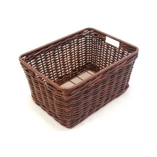 BASKET - Rear , Fixed PE Wicker, With Fittings, Brown, 43cm x 33cm x 22cm