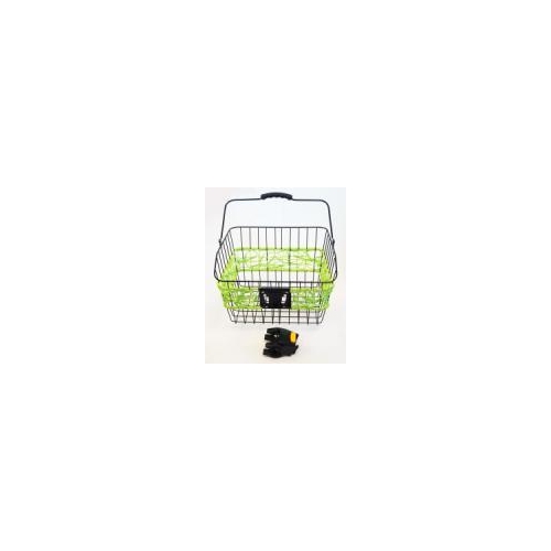 BASKET - Front, Multifit Q/R Bracket, With Carry Handle, Black with Green, 36cm x 30cm x 22cm