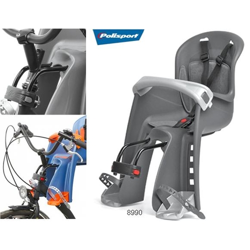 BABY SEAT - Polisport BILBY Junior (Front only - Head tube fitting 28-40mm) Grey/Silver, upto 15KG