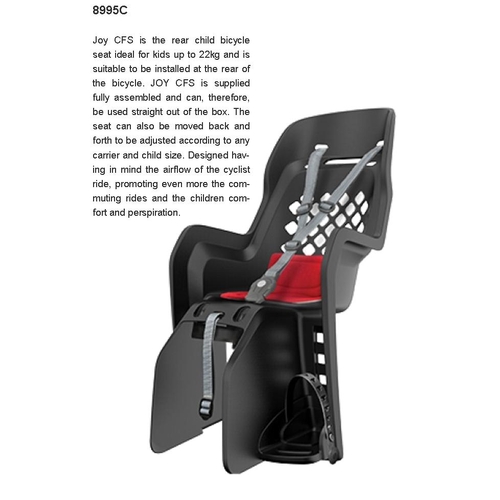 Baby seat, Polisport, JOY, RACK MOUNTING SYSTEM,  Extra ventilation design, Dark Grey (Baby Seat ONLY - Rack NOT included - Will fit racks from 120mm 