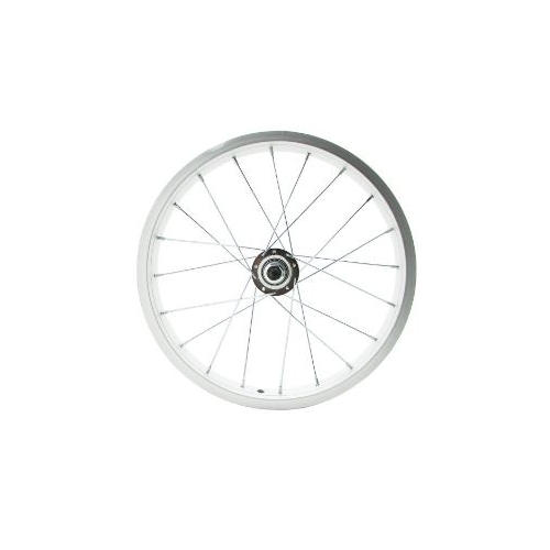 WHEEL  16"  Single Wall Alloy 28H Silver Rim, FRONT Nutted 3/8"  Steel Black Hub, Silver Stainless Steel Spokes.