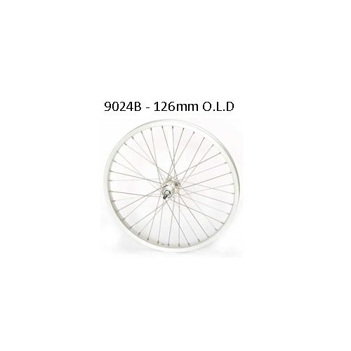 WHEEL REAR, SCREW-ON, NUTTED, 20'' ALLOY 36h SILVER S/S spokes, OLD 126mm