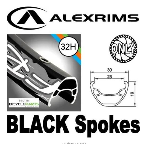 WHEEL - 29er Alex FR30 32H P/j Schrader Valve Black Rim, 8/10 SPEED Q/R (135mm OLD) 6 Bolt Disc Loose Ball Black Hub, Mach 1 BLACK Spokes