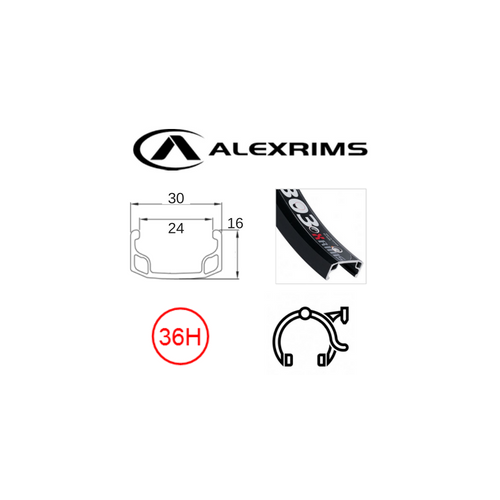 See 93261T  -   RIM 20" x 24mm - ALEX Y303 - 36H - (406 x 24) - Schrader Valve - Rim Brake - S/W - BLACK - MSW - (396 ERD)