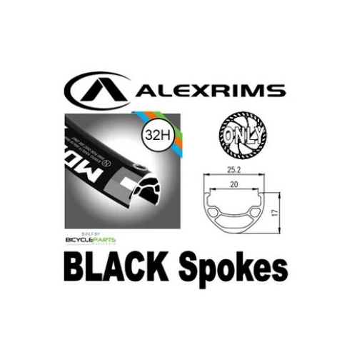 WHEEL - 29er Alex MD19 32H P/j Black Rim,  FRONT 20mm T/A (110mm OLD) 6 Bolt Disc Sealed Novatec Black Hub,  Mach 1 BLACK Spokes