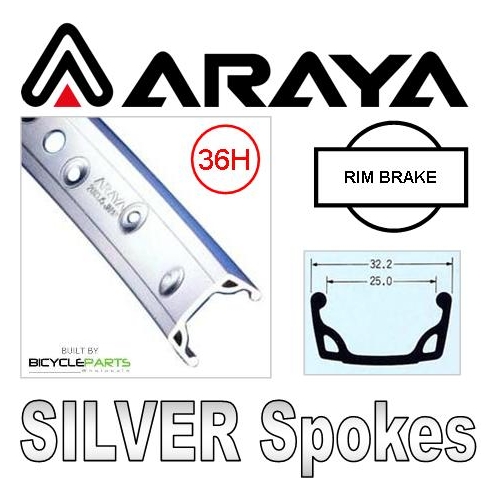 - WHEEL  26" Araya 7X S/W Alloy Rim, Nutted Alloy Hub, Mach 1 Spokes, FRONT.  ALL SILVER