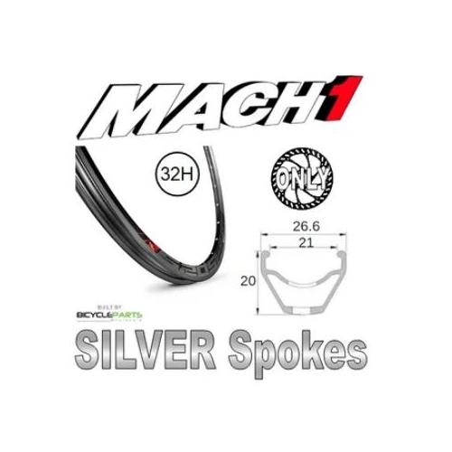 WHEEL - 29er Mach1 5.20 SL 32H S/j Black Rim,  FRONT DYNAMO 15mm T/A (100mm OLD) 6 Bolt Disc Sealed SP Black Hub,  Mach 1 SILVER Spokes