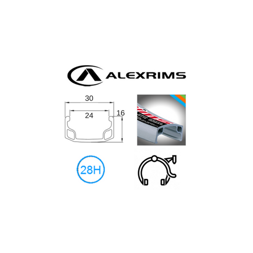 RIM 16" x 24mm - ALEX Y303 - 28H - (305 x 24) - Schrader Valve - Rim Brake - S/W - SILVER - (ERD 296)