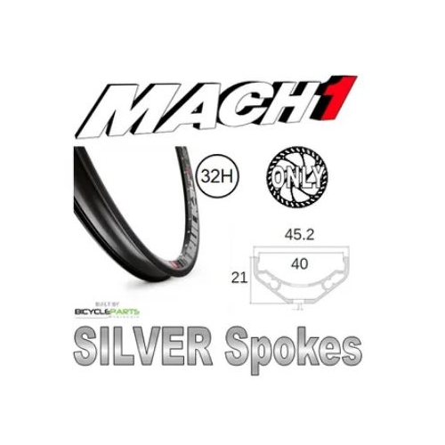 WHEEL - 27.5/650B Mach1 Trucky-40 32H P/j Black Rim,  8/11 SPEED 12mm T/A (142mm OLD) 6 Bolt Disc Sealed Novatec Black Hub,  Mach 1 SILVER Spokes