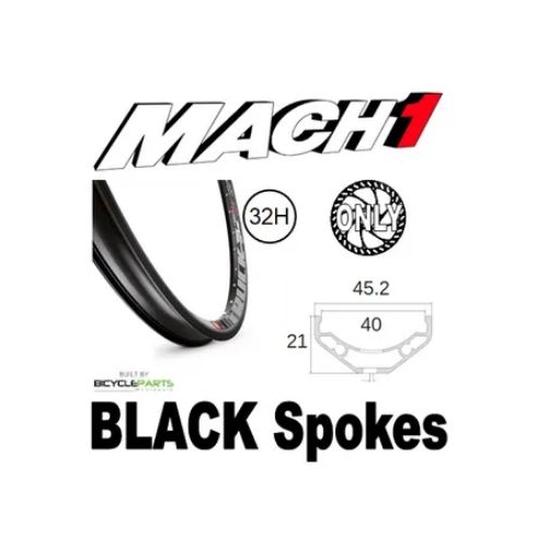 WHEEL - 27.5/650B Mach1 Trucky-40 32H P/j Black Rim,  FRONT 15mm T/A (110mm OLD) 6 Bolt Disc Sealed Novatec Boost Black Hub,  Mach 1 BLACK Spokes
