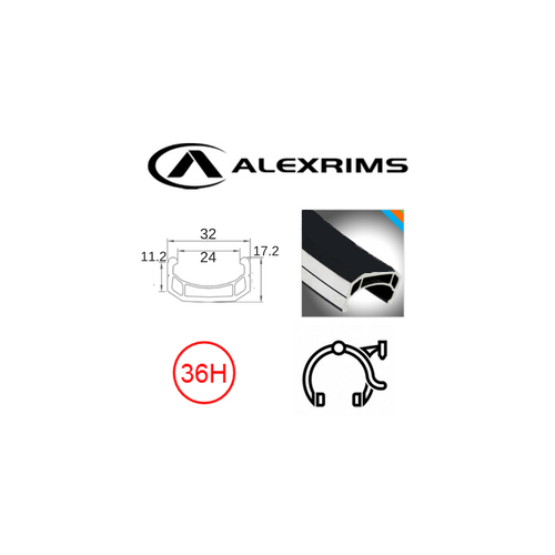 RIM 20" x 24mm - ALEX DM24 - 36H - (406 x 24) - Schrader Valve - Rim Brake - D/W - BLACK - Eyeleted - MSW