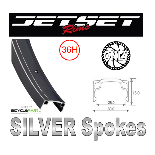 WHEEL - 20" JETSET 7X 36H Black Rim,  FRONT Q/R (100mm OLD) 6 Bolt Disc Loose Ball Joytech Black Hub,  Mach 1 SILVER Spokes