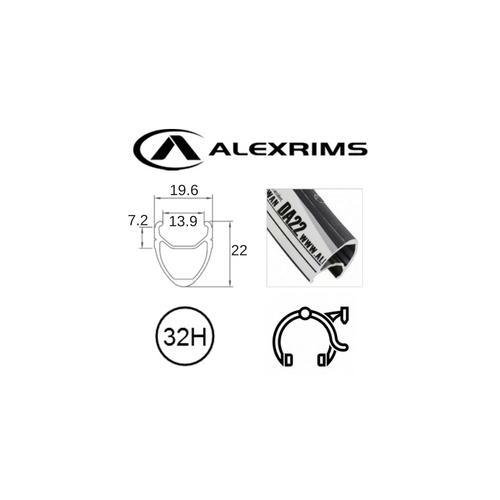 RIM 700c x 14mm - ALEX DA22 - 32H - (622 x 14) - Presta Valve - Rim Brake - D/W - BLACK - MSW