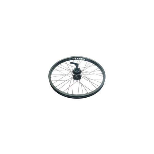 WHEEL  20 x 1.75 DM-24 Alex Alloy D/W Eyeleted Rim W/msw, Joytech 6 Bolt Q/R Disc Hub, Mach 1 Spokes, FRONT.    BLACK with SILVER Spokes