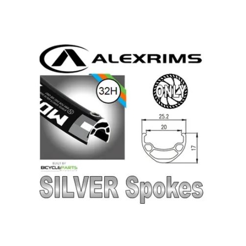 WHEEL - 26" Alex MD19 32H P/j Black Rim,  FRONT 15mm T/A (110mm OLD) 6 Bolt Disc Sealed Bear Pawl Black Hub,  Mach 1 SILVER Spokes