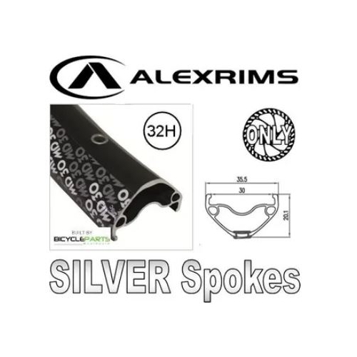 WHEEL - 27.5 / 650B Alex MD30 32H Black Rim,  FRONT 15mm T/A (100mm OLD) 6 Bolt Disc Sealed Novatec Light Weight Black Hub,  Mach 1 SILVER Spokes