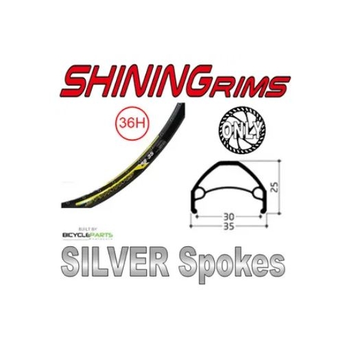 WHEEL - 26" Shining DB-35 36H P/j Black Rim,  FRONT 20mm T/A (110mm OLD) 6 Bolt Disc Sealed Novatec Black Hub,  Mach 1 SILVER Spokes