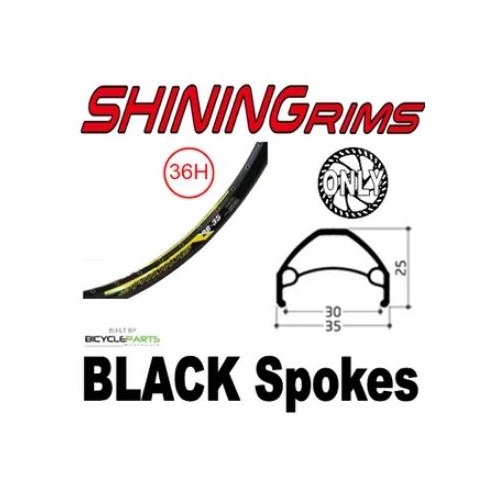 WHEEL - 26" Shining DB-35 36H P/j Black Rim,  FRONT 20mm T/A (110mm OLD) 6 Bolt Disc Sealed Novatec Black Hub,  Mach 1 BLACK Spokes