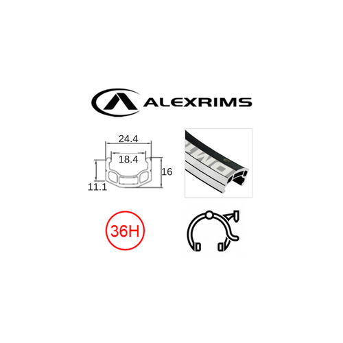 RIM 24" x 18mm - ALEX DM18 - 36H - (507 x 18) - Schrader Valve - Rim Brake - D/W - BLACK - (ERD 495)