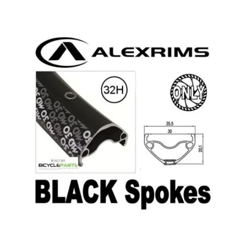 WHEEL - 27.5 / 650B Alex MD30 32H Black Rim,  8/11 SPEED 12mm T/A (148mm OLD) 6 Bolt Disc Sealed Bear Pawl Black Hub,  Mach 1 BLACK Spokes